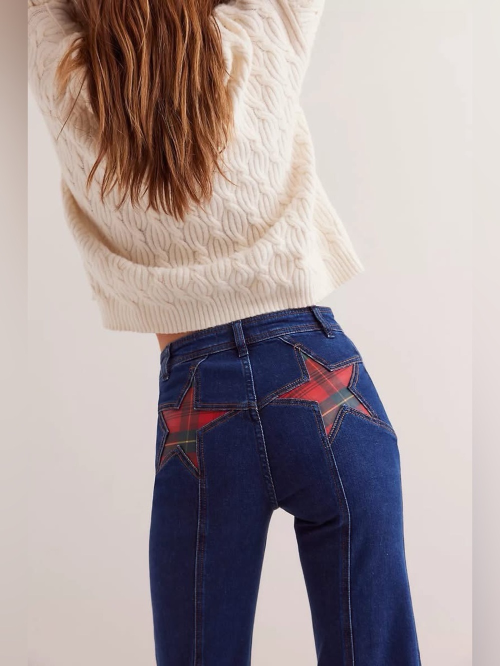 NWT FREE PEOPLE WE THE FREE Firecracker Flare Jeans | Holiday Tartan MSRP $168 - Picture 4 of 6